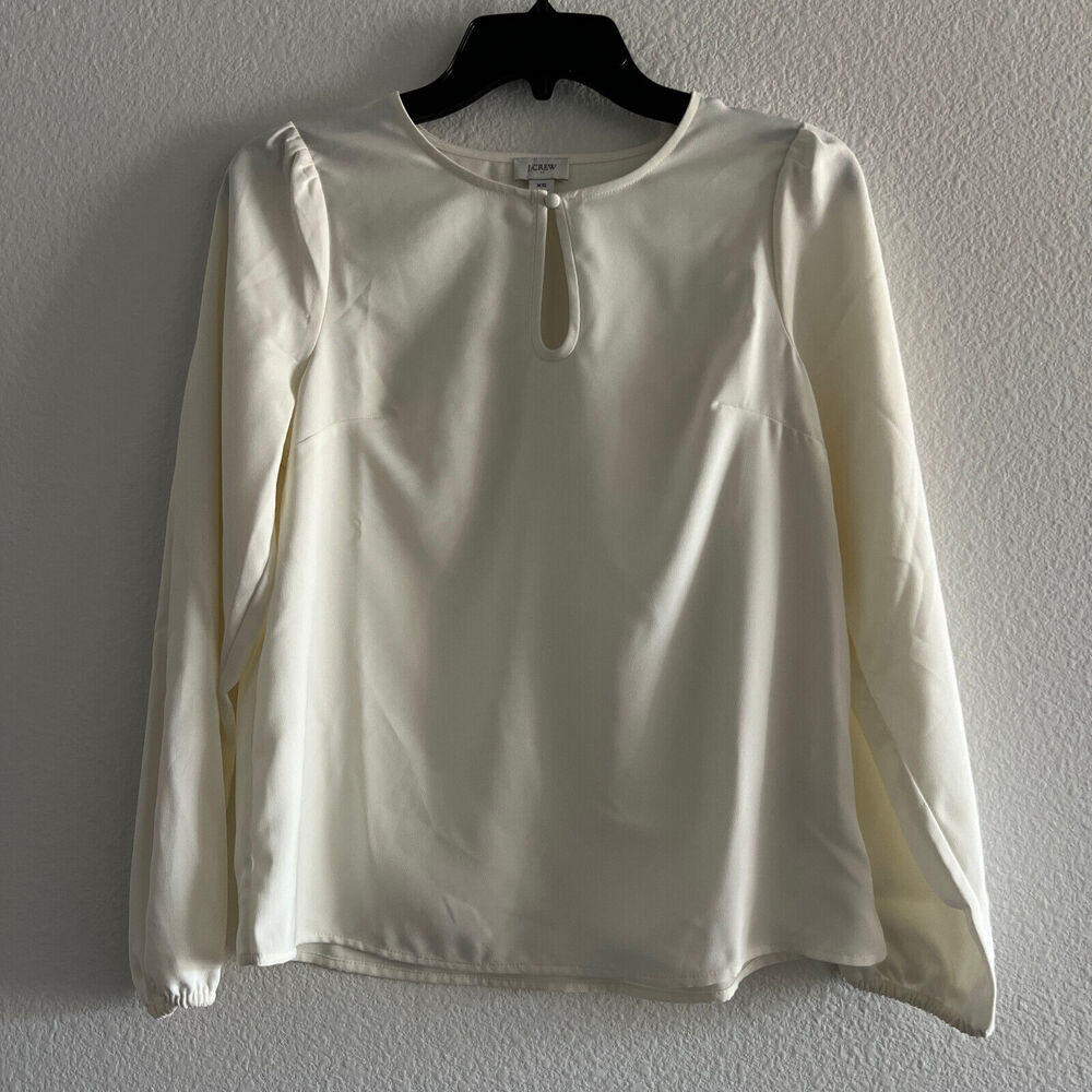 J Crew Factory Shirt Womens XS Keyhole Top Cream White Blouse Sheer